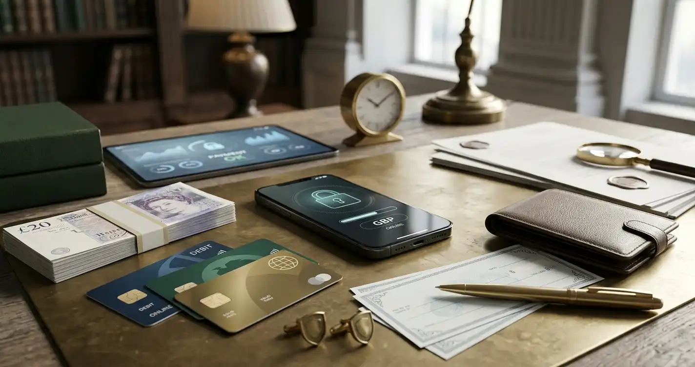 Conceptual illustration of payment methods and GBP account checks